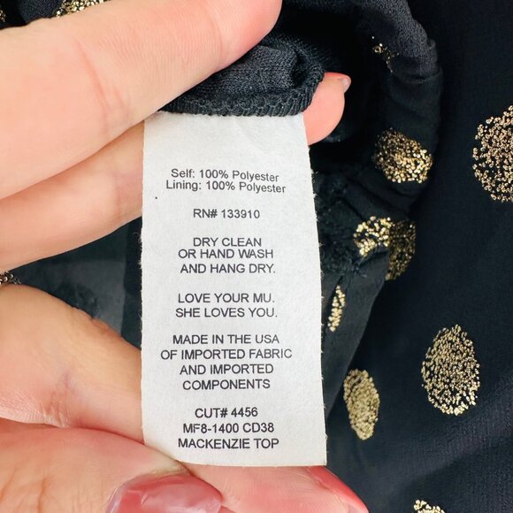 Show Me Your Mumu Cosmic Polka Dot Black Gold Long Bell Sleeve Mackenzie Top S - Picture 9 of 10
